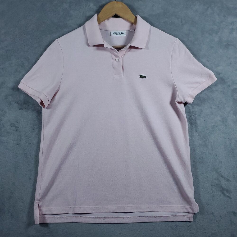 Lacoste Polo Shirt Mens Med Pink Pique Cotton Logo Short Sleeve Sz 40 Preppy
